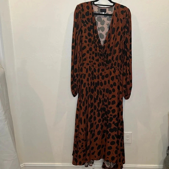MEGAN/RENEE DRAPE TALIA MAXI DRESS BROWN BLACK ANIMAL PRINT NEW WITHOUT TAGS - Picture 2 of 8